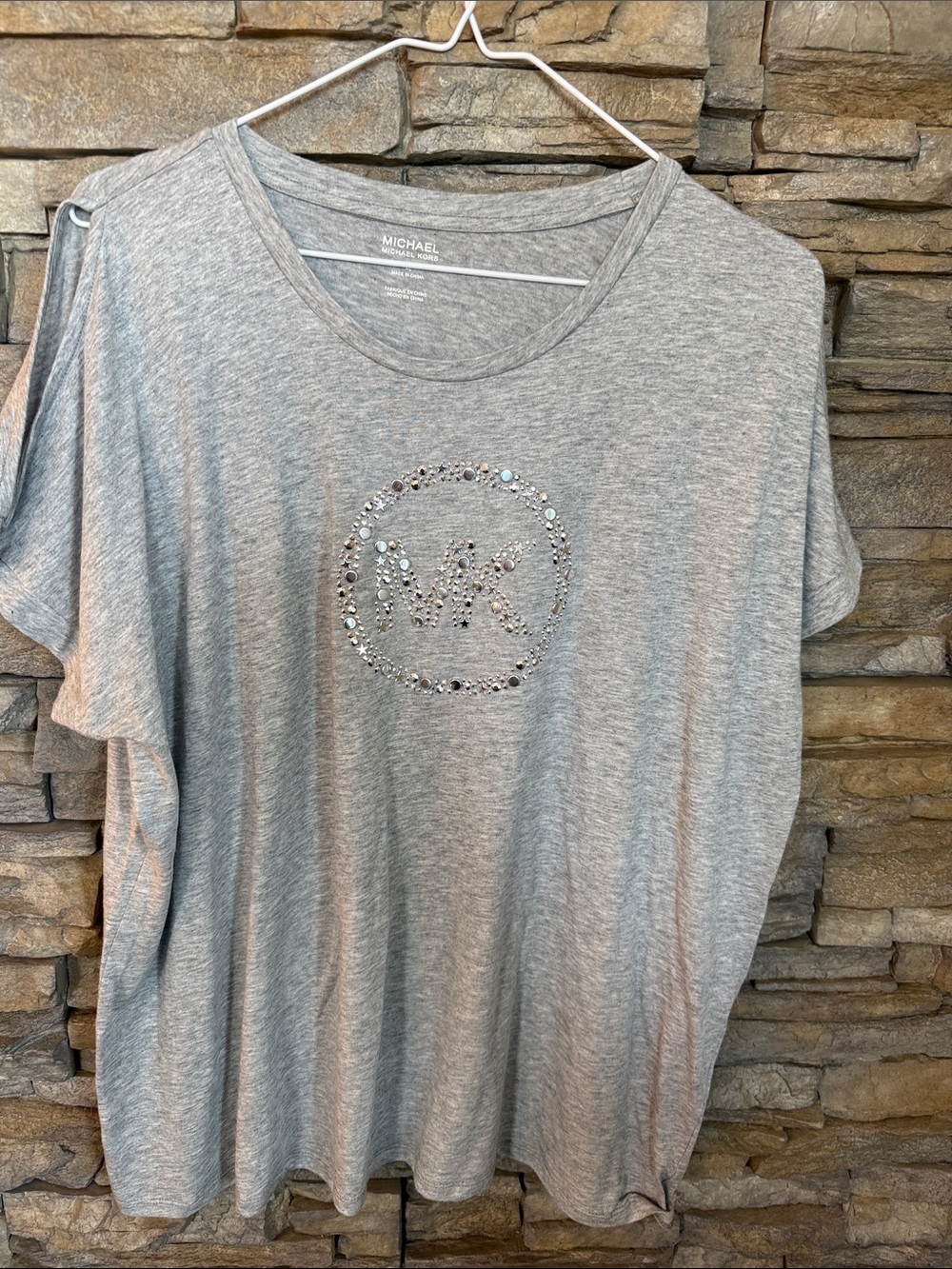 Michael Kors Gray Short-Sleeve Tee with Rhinestone MK Logo